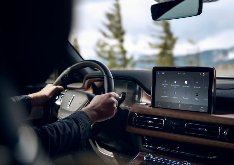 The Lincoln+Alexa app screen is displayed in the center screen of a 2023 Lincoln Aviator® Grand Touring SUV | Uptown Lincoln in Wauwatosa WI