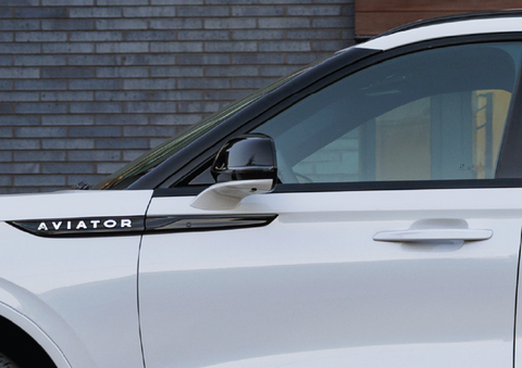 The driver’s door of a white 2025 Lincoln Aviator® SUV is showcased. | Uptown Lincoln in Wauwatosa WI