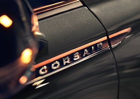 The stylish chrome badge reading “CORSAIR” is shown on the exterior of the vehicle. | Uptown Lincoln in Wauwatosa WI