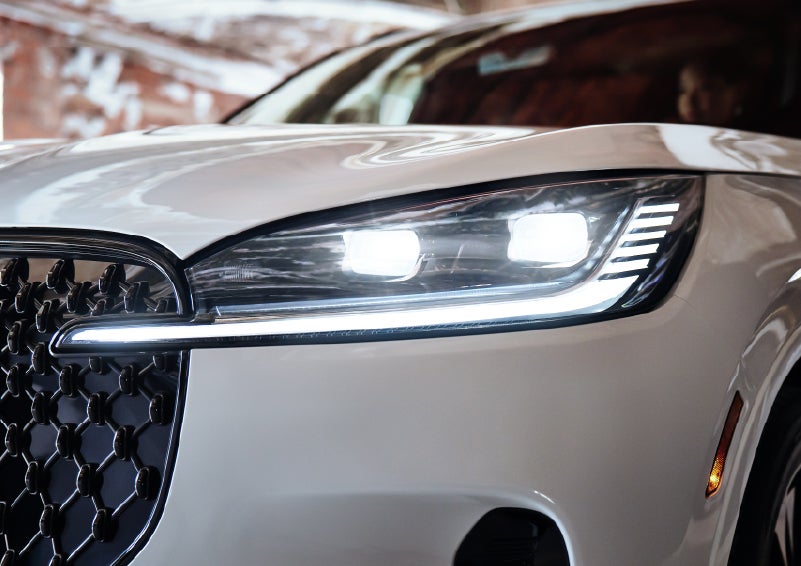 A close-up of a headlamp on the 2026 Lincoln Aviator® SUV is shown. | Uptown Lincoln in Wauwatosa WI