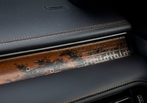 A close-up shot of the 2026 Lincoln Aviator® dashboard with unique black and brown accents and brown stitching | Uptown Lincoln in Wauwatosa WI