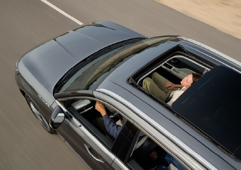 The available panoramic Vista Roof® of a 2027 Lincoln Aviator® SUV is open. | Uptown Lincoln in Wauwatosa WI