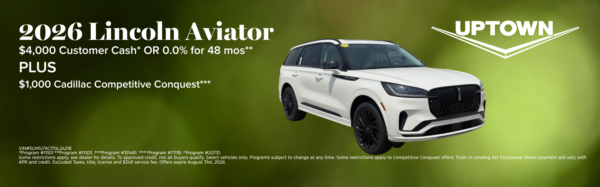 2026 Lincoln Aviator with $4K cash or 0% APR